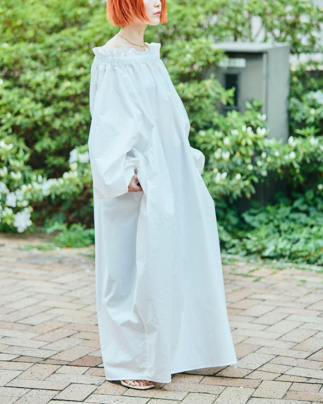 【予約商品】MeisMe × Atsuko Fujita Cotton gathered puff dress